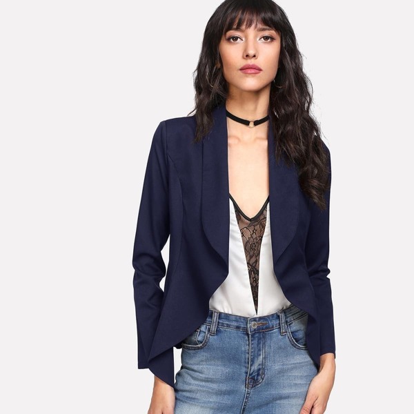 

Shawl Collar Open Front Blazer, Navy blue