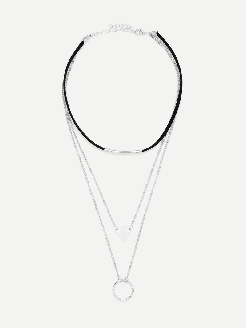 

Geometric Pendant Layered Necklace, Black