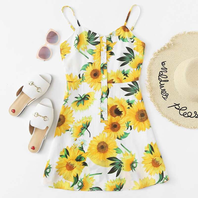 

Sunflower Print Cami Dress, Multicolor