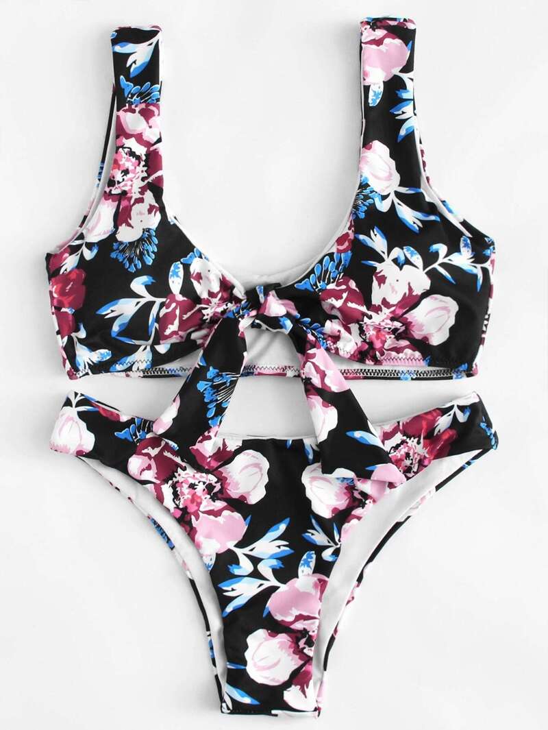 

Flower Print Knot Bikini Set, Multicolor