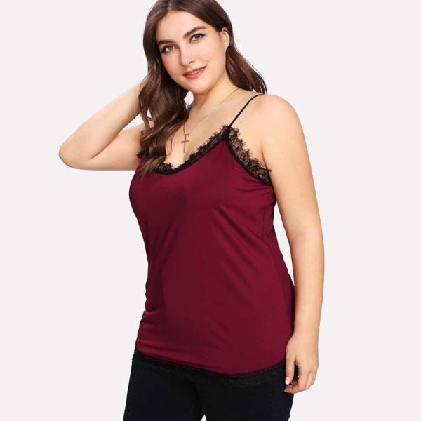 

Plus Contrast Eyelash Lace Cami Top