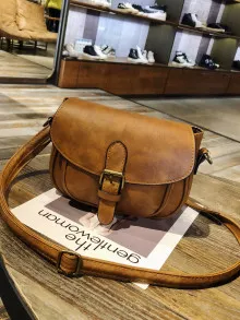 Waterproof,Lightweight,Business Casual Mini Buckle Detail Saddle Bag For Teen Girls Women College Students,Rookies & White-collar Workers Perfect for Office,College,Work ,Business,Commute - Brown - View 2