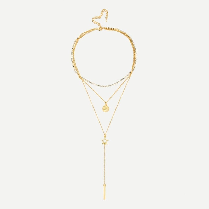 

Bar & Star Pendant Chain Layered Necklace, Gold