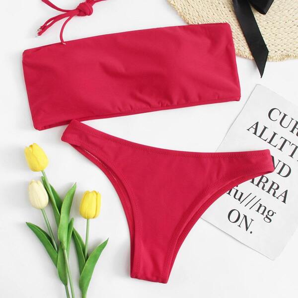 

Detachable Straps Bandeau Top Bikini Set