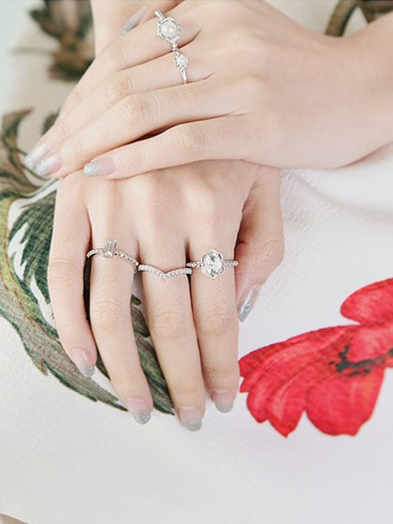 

Faux Pearl Decorated Geometric Ring Set 5Pcs, Silver