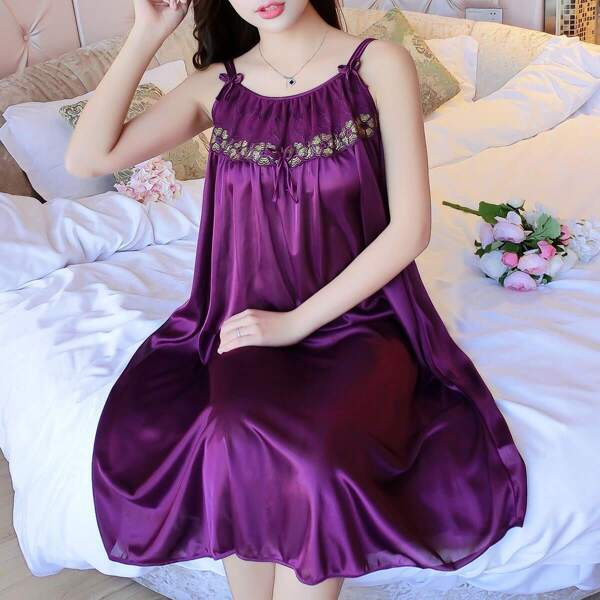

Lace Panel Cami Dress, Burgundy