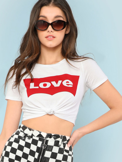 Women's T shirts & Tees Online LOVE Print Crop Tee