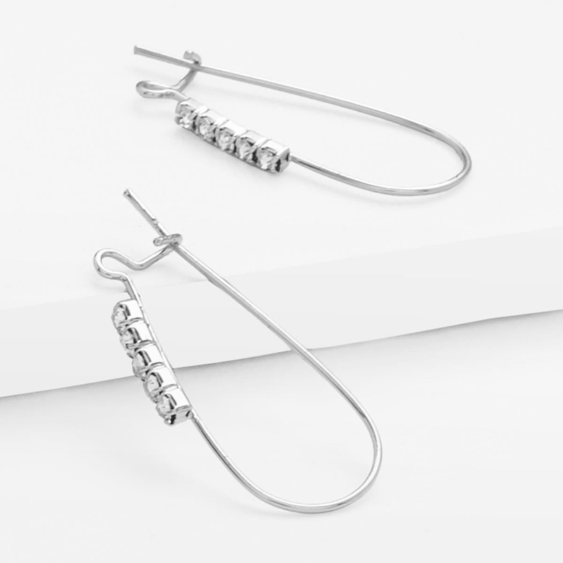 

Rhinestone Decorated Drop Earrings 1pair, Silver
