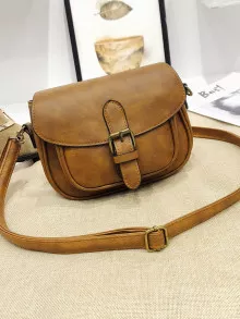 Waterproof,Lightweight,Business Casual Mini Buckle Detail Saddle Bag For Teen Girls Women College Students,Rookies & White-collar Workers Perfect for Office,College,Work ,Business,Commute - Brown - View 3