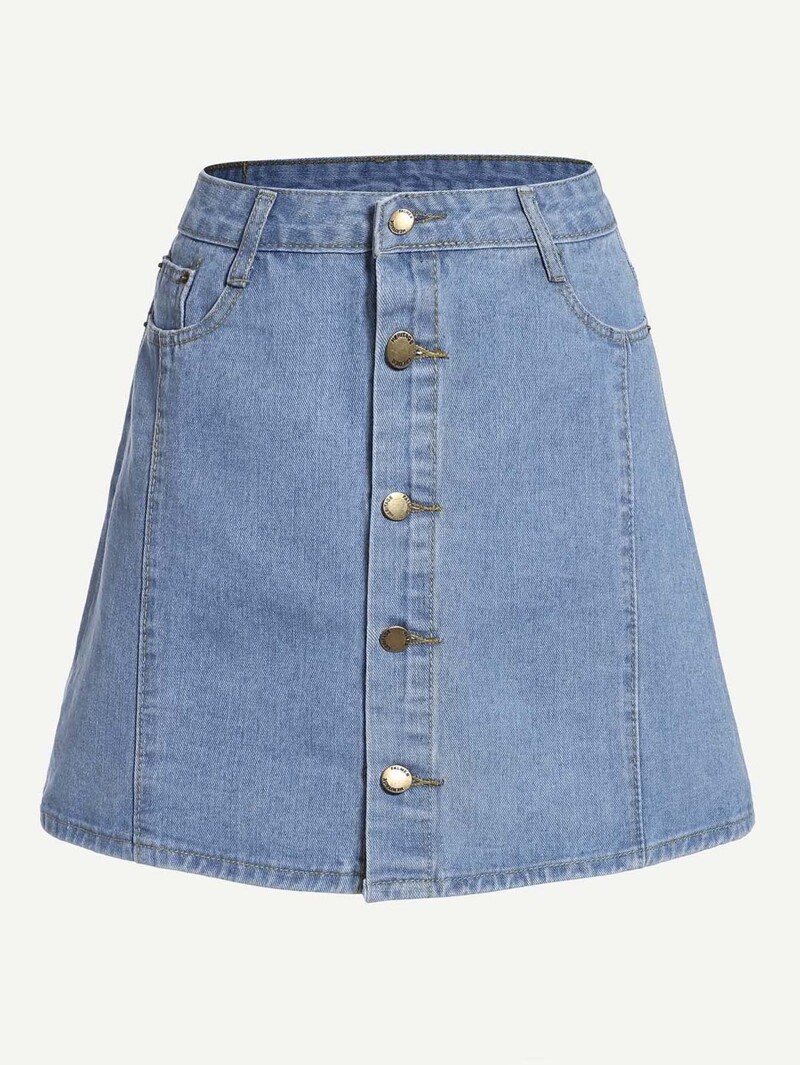 

Button Front Denim Skirt, Blue