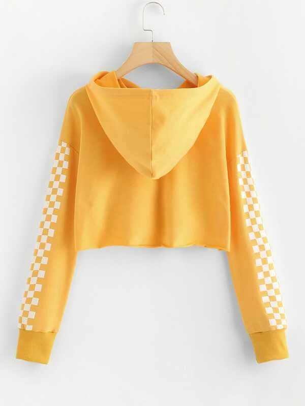 pineapple embroidered gingham crop hoodie