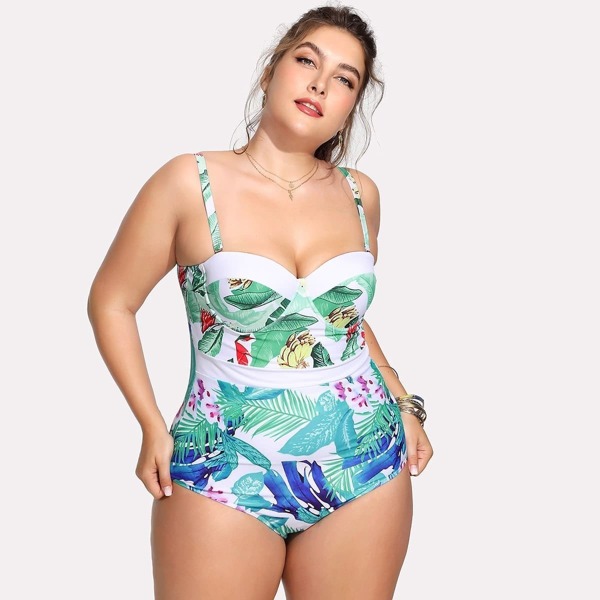 

Plus Tropical Cut-out Bustier One Piece Swimsuit
