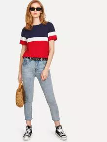 SHEIN EZwear Cut And Sew Tee - Multicolor - View 5