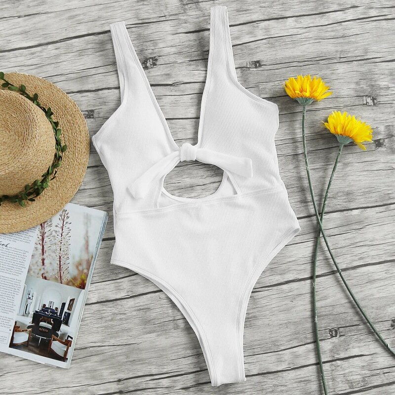 

Knot Front One Piece Swimsuit, White