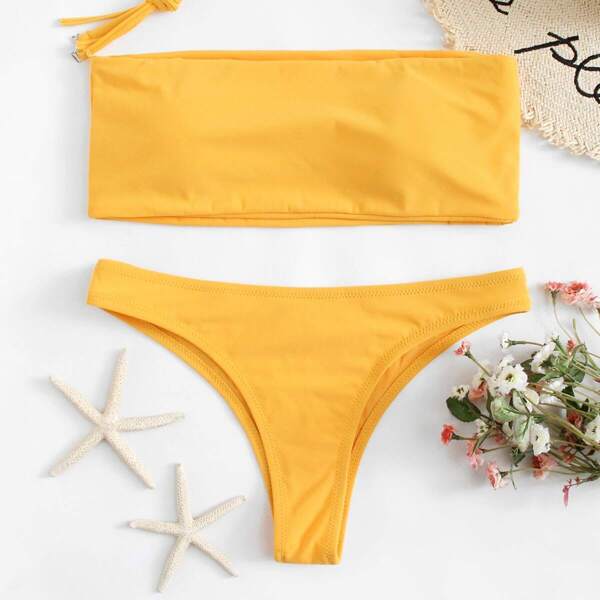 

Detachable Straps Bandeau Top Bikini Set