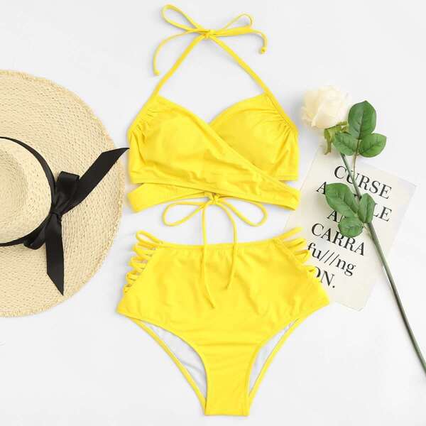 

Cross Wrap Strappy Bikini Set