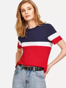 SHEIN EZwear Cut And Sew Tee - Multicolor - View 3