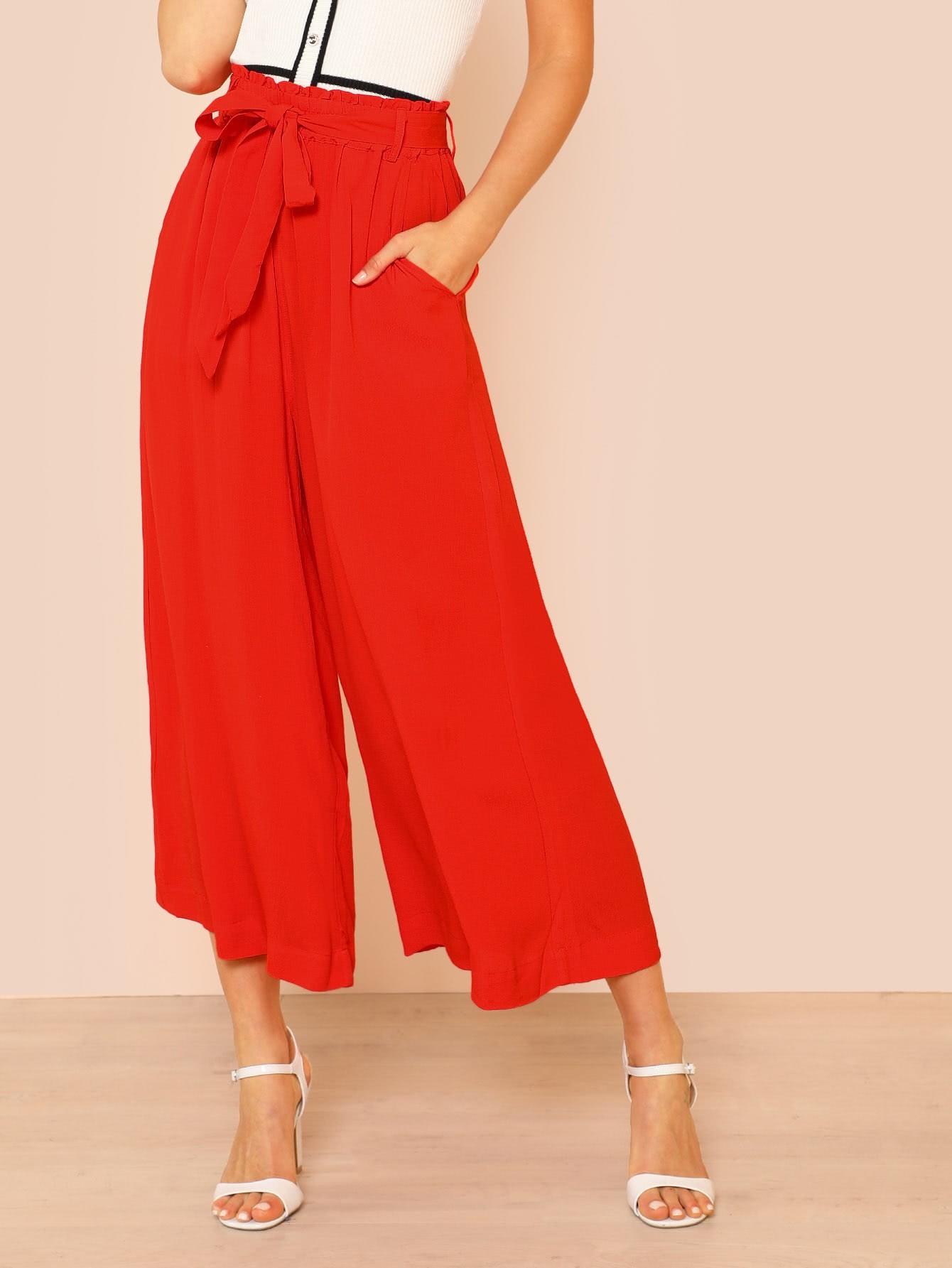 SHEIN Shirred Waist Wide Leg Flowy 