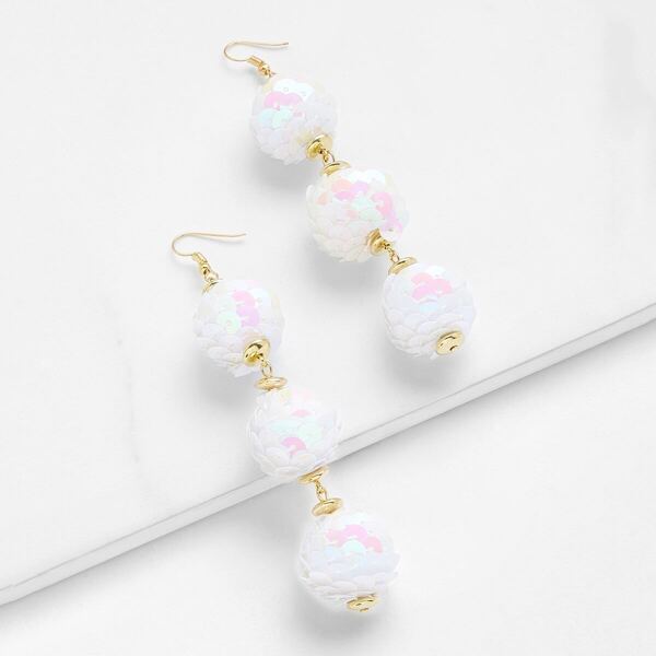 

Sequin Ball Design Drop Earrings 1pair, White