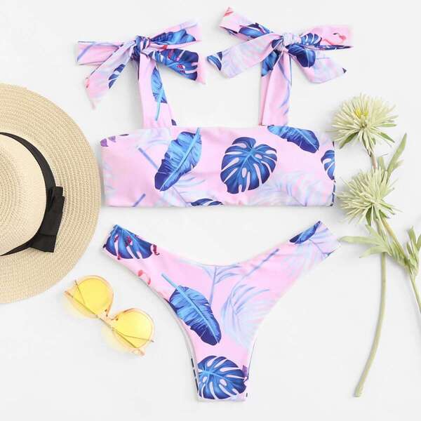 

Tropical Square Neck Top With High Leg Bikini