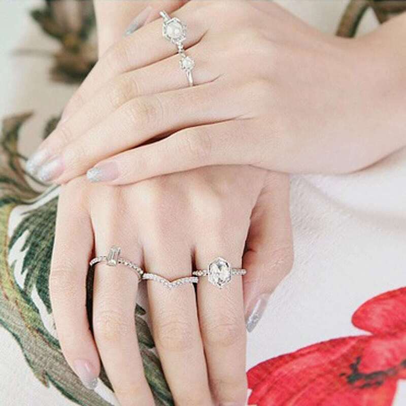 

Faux Pearl Decorated Geometric Ring Set 5Pcs, Silver