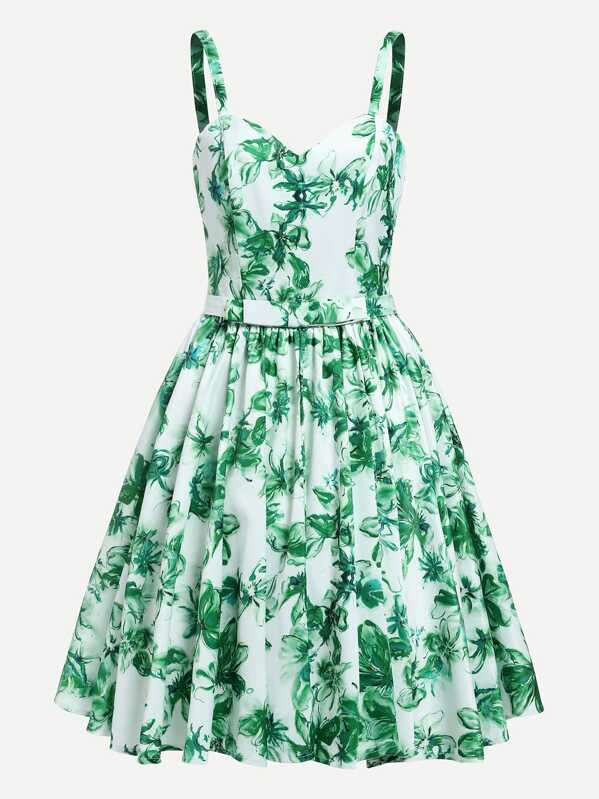 

Random Florals Circle Dress, Green
