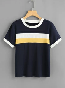 تي شيرت مخطط بلون مغاير - متعدد الألوان - مشاهدة 1