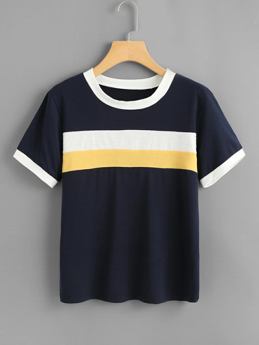 تي شيرت مخطط بلون مغاير - متعدد الألوان - مشاهدة 1