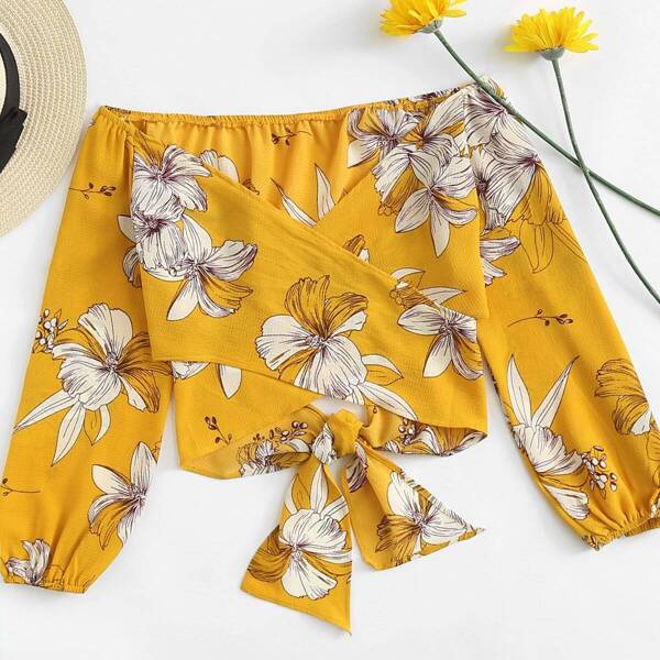 

Off Shoulder Cut Out Back Floral Top
