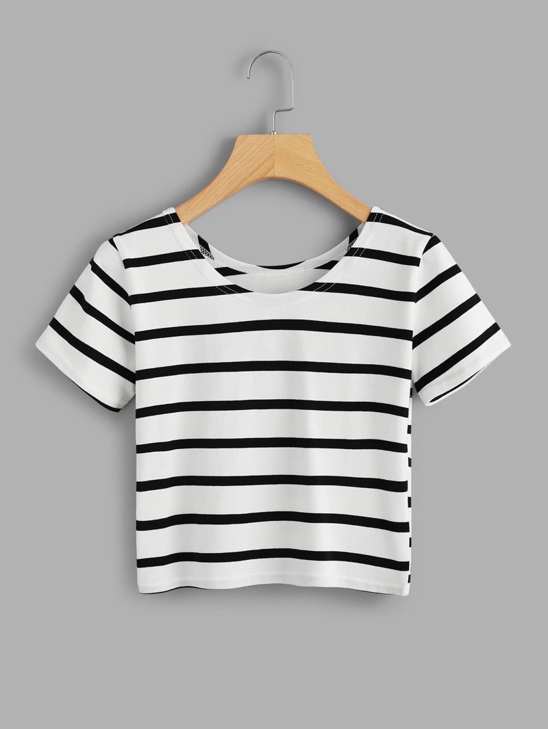 

Striped Crop Tee, White