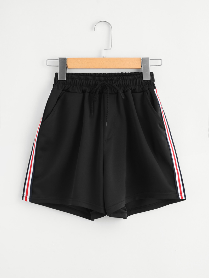 

Striped Side Drawstring Waist Shorts, Black