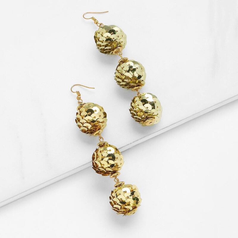 

Sequin Ball Design Drop Earrings 1pair, Gold
