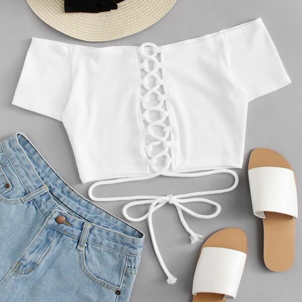 

Off Shoulder Lace Up Crop Top