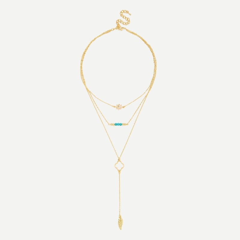 

Leaf & Flower Pendant Layered Chain Necklace, Gold