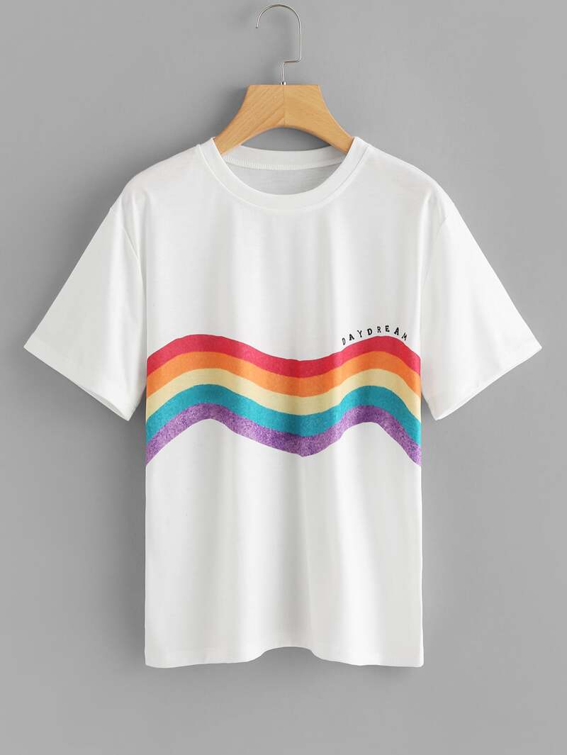 

Colorful Striped Tee, White