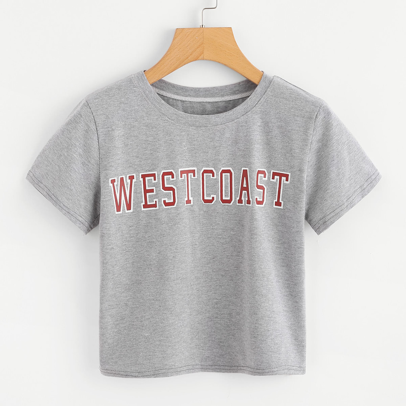 

Letter Graphic Crop Tee, Grey