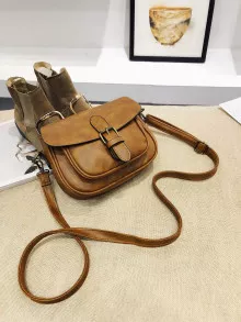 Waterproof,Lightweight,Business Casual Mini Buckle Detail Saddle Bag For Teen Girls Women College Students,Rookies & White-collar Workers Perfect for Office,College,Work ,Business,Commute - Brown - View 4