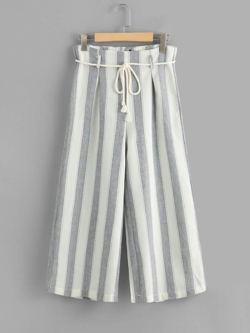 

Self Tie Waist Striped Wide Leg Pants, Multicolor