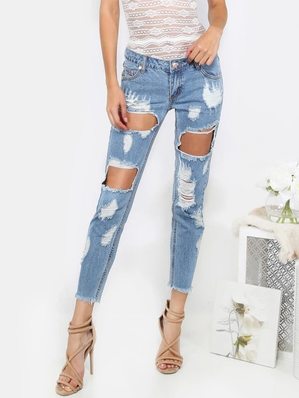 Denim broek met extreme scheuren | SHEIN Nederland