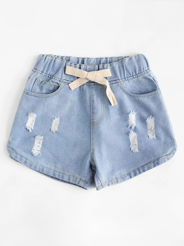 denim shorts with drawstring waist