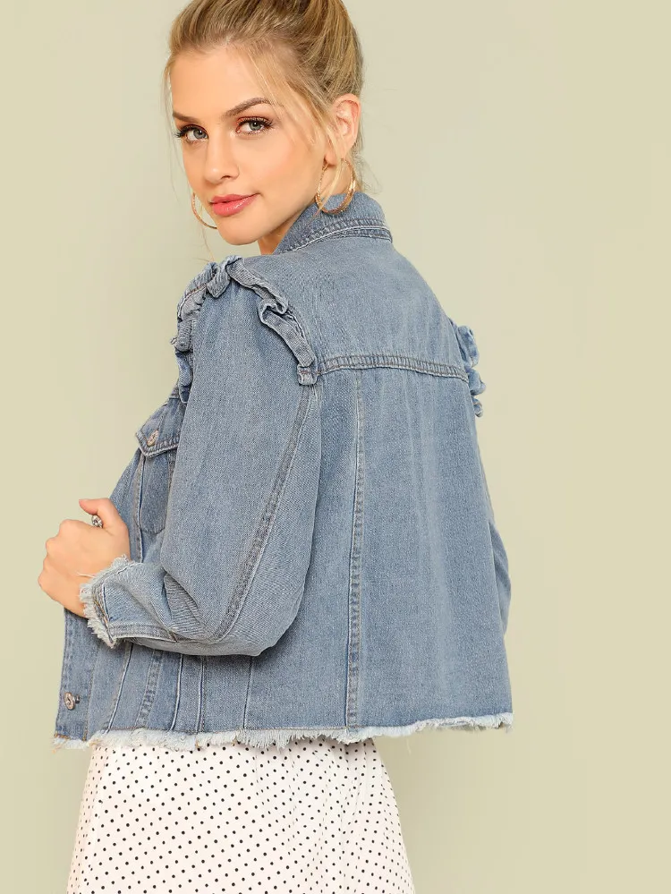 frill shoulder denim jacket