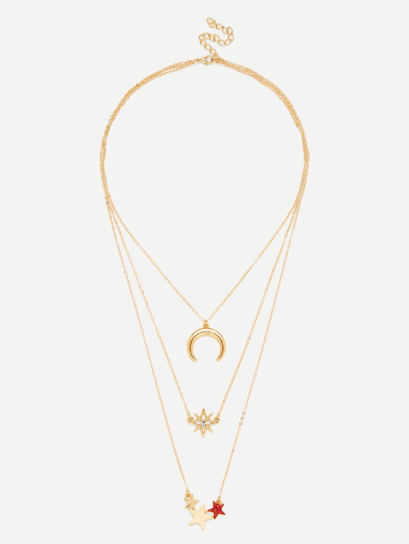 

Star & Moon Pendant Layered Chain Necklace, Gold