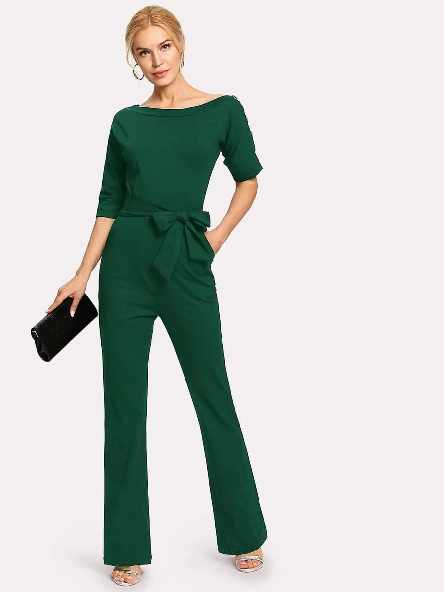 Jumpsuit con detalle de botón - Verde Oscuro - Ver 1
