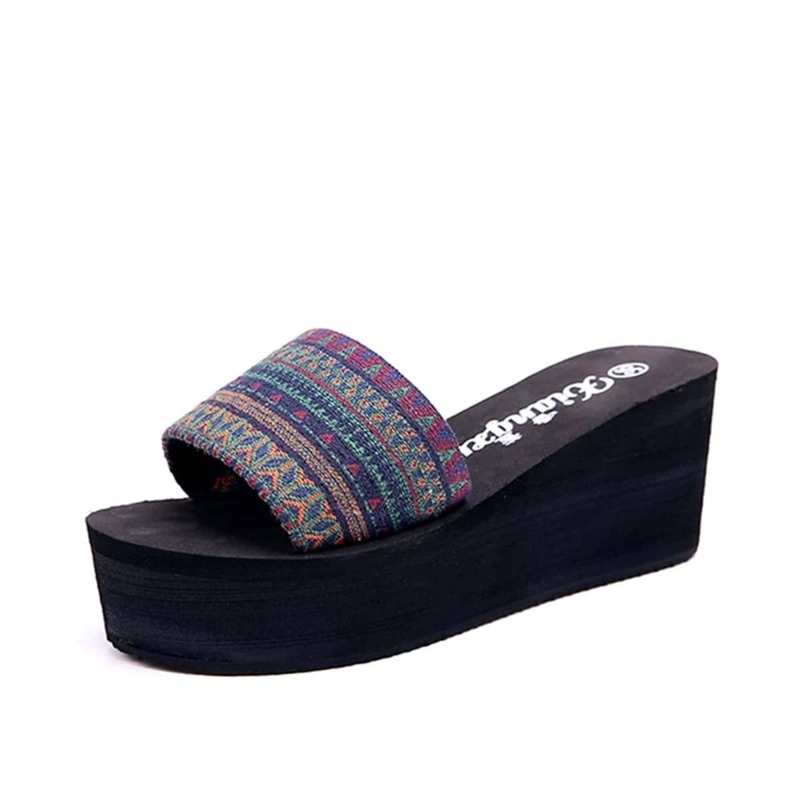 

Tribal Print Wedge Slides, Multicolor