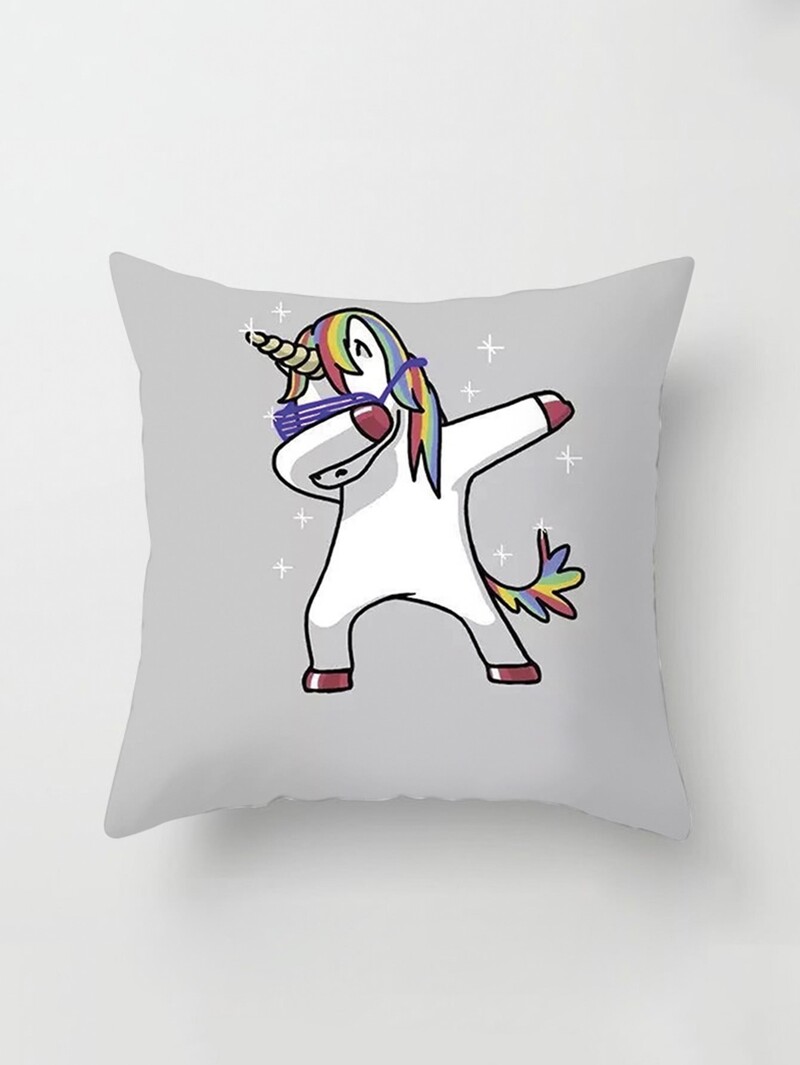 

Cartoon Print Pillow Cover, Grey