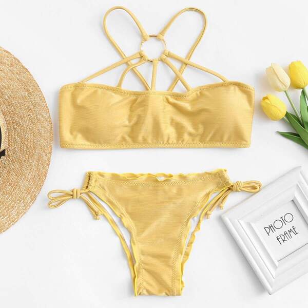 

Ring Linked Strappy Bikini Set, Yellow