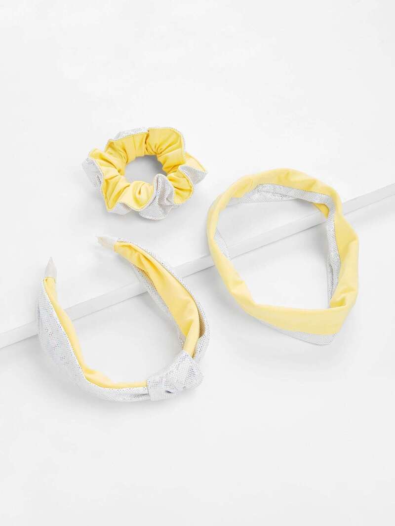 

Two Tone Headband & Hair Tie 3Pcs, Multicolor