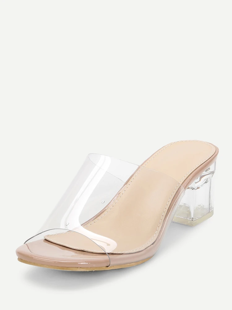 chunky heel clear mule sandals