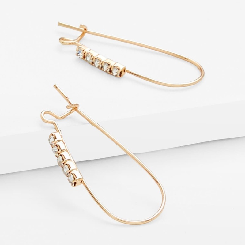 

Rhinestone Decorated Drop Earrings 1pair, Gold