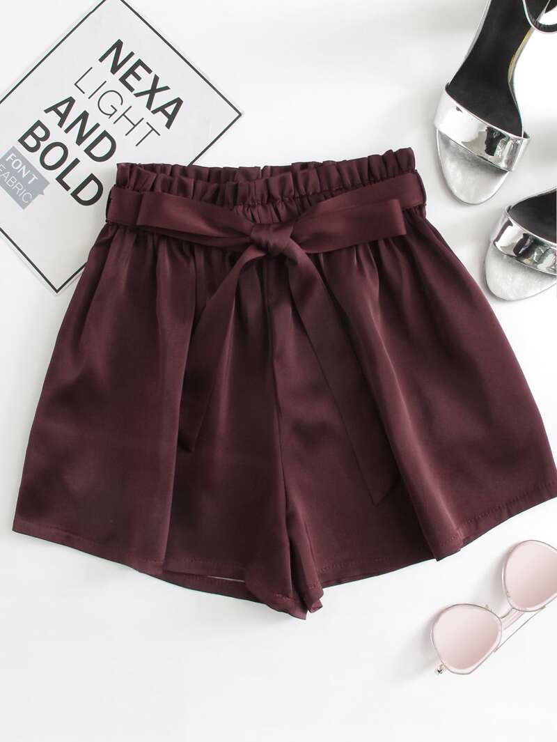

Self Tie Waist Shorts, Burgundy